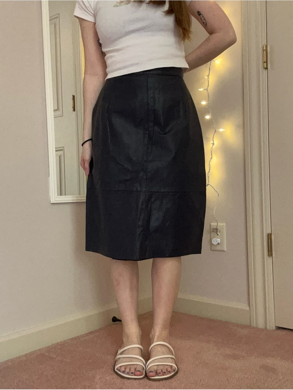 Vintage Navy Blue Leather Pencil Skirt